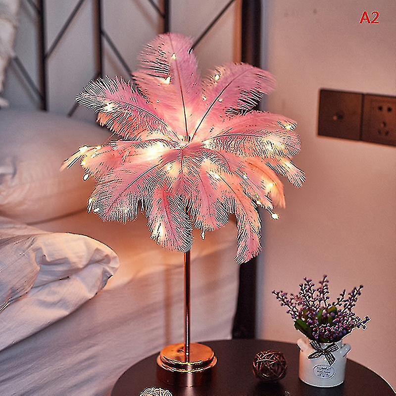 Décoration d'intérieur, lampe de bureau à télécommande, alimentation USB/AA, abat-jour en plumes d'arbre, veilleuse créative, lampe de table en plumes