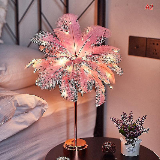 Décoration d'intérieur, lampe de bureau à télécommande, alimentation USB/AA, abat-jour en plumes d'arbre, veilleuse créative, lampe de table en plumes